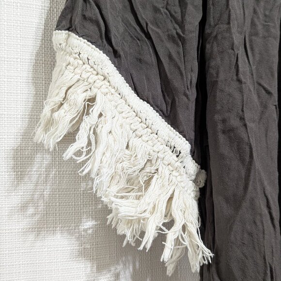 Off Shoulder Boho Top Frayed Sleeves Dark Grey Size S - Picture 2 of 8
